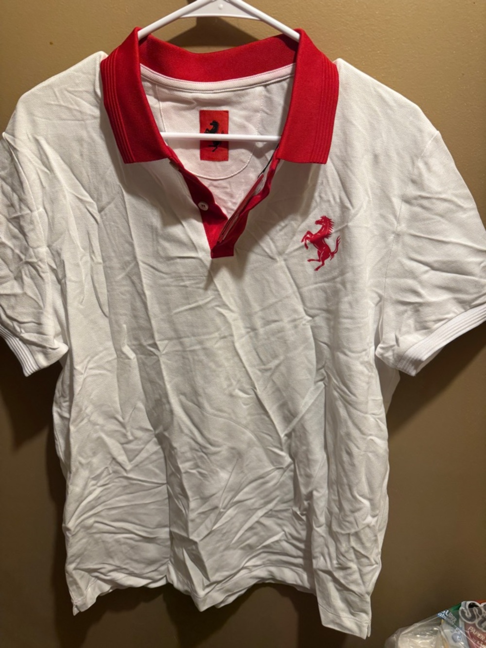 Ferrari White Polo with Red Collar and Red Prancing Horse